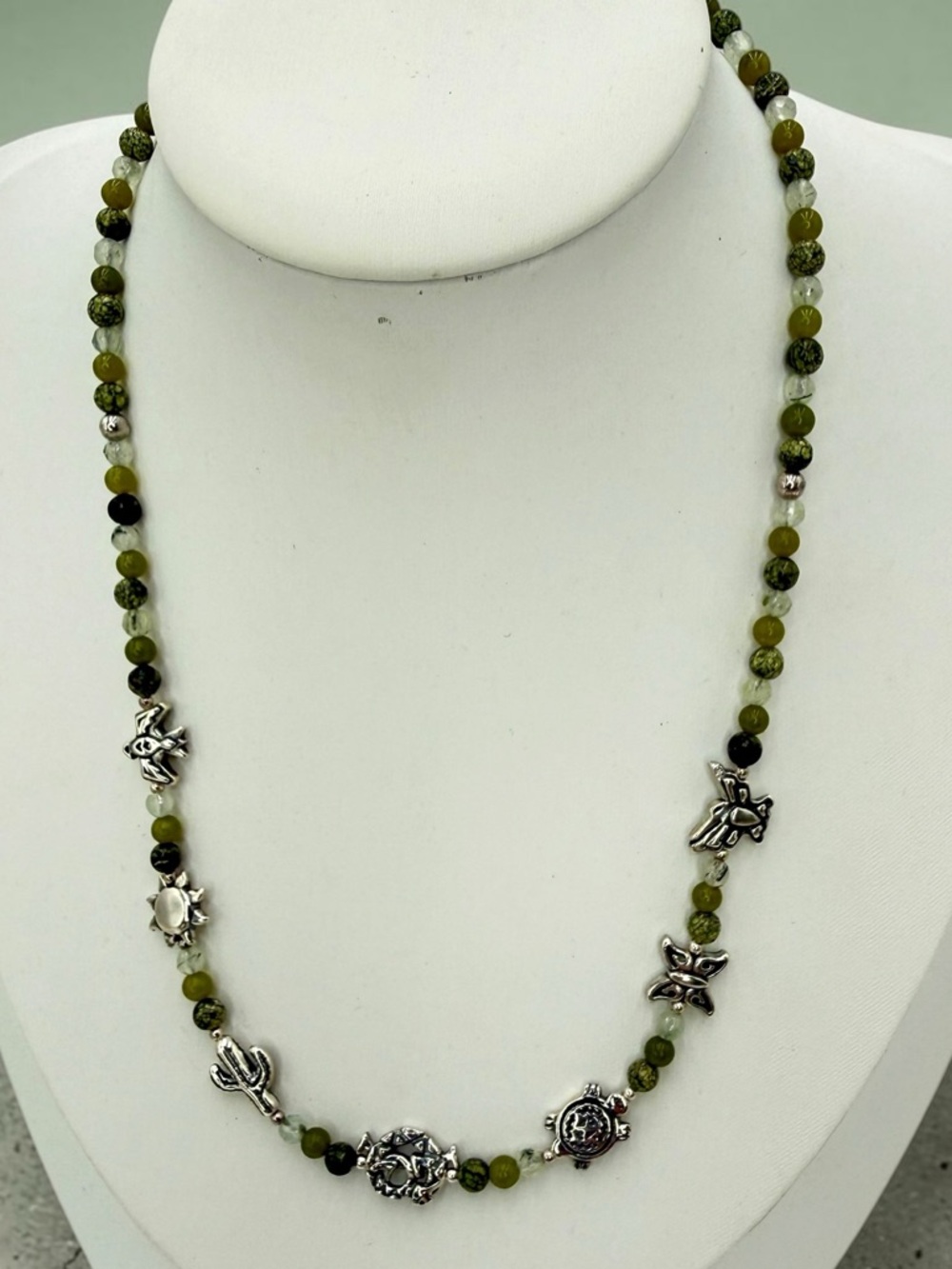 Carolyn Pollack American West Green Garnet Serpentine Gecko Charm Necklace 17+2” - Picture 6 of 17